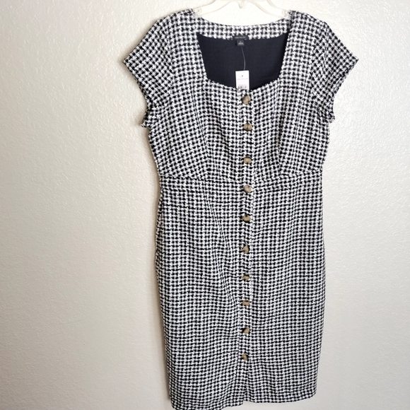 NWT Ann Taylor Gingham Tweed Button Front Sheath Dress Sz 12 - Picture 2 of 8